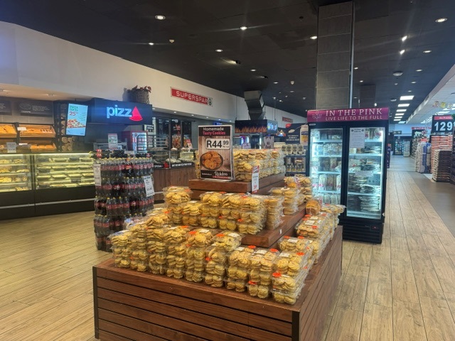 Freshly baked cookies display near the in-store bakery