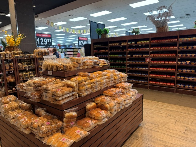 Freshly baked bread rolls in the bakery