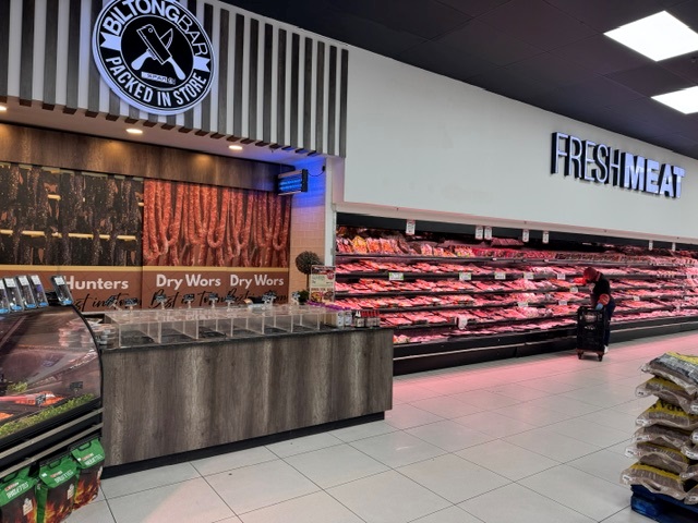 Biltong bar and fresh meat section