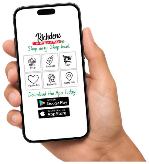 Richdens SUPERSPAR app on a phone